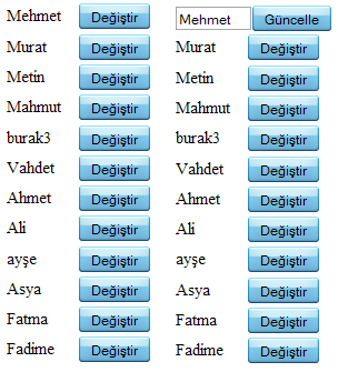 Jquery ve Ajax ile Edit Update İşlemleri