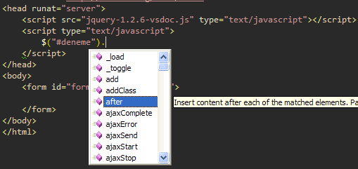 Visual Studio'da Jquery Intellisense Kullanımı - Web Sayfası Kullanımı