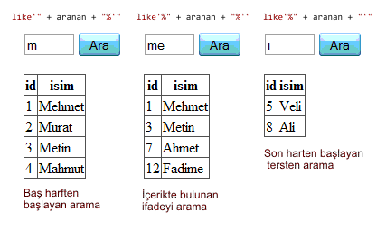 Veritabanında Arama Yapma İşlemleri